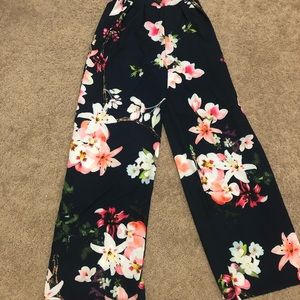 Oriental Print Wide Leg Pants